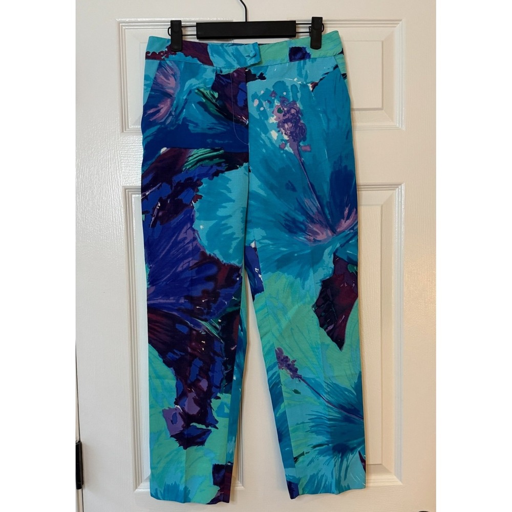 Blumarine Floral Print Capri Pants Made in Italy Blue Purple Women's‎ 38